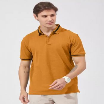 Maniac Mens Solid Polo Neck Half Sleeve Mustard Slim Fit T-Shirt