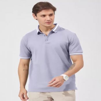 Maniac Mens Solid Polo Neck Half Sleeve Purple Cotton Slim Fit T-Shirt