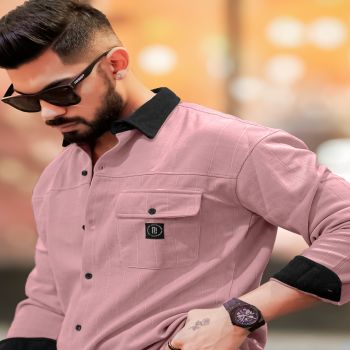 Maniac Mens Solid Collared Neck Full Sleeve Pink and Black Cotton Shirt