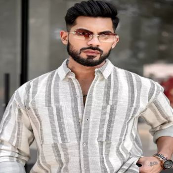 Maniac Mens Stripes Full Sleeve Half White Brown Shirt
