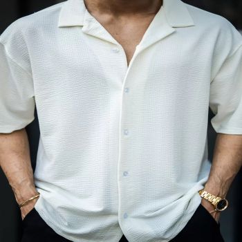 Maniac Mens Textured Collared Neck Half Sleeve SeerSucker Fabric Shirt