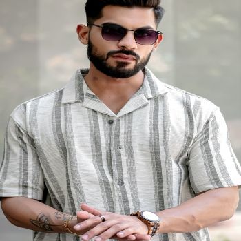 Maniac Mens Stripes Half Sleeve Half White Green Shirt