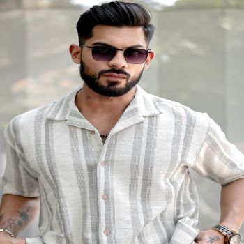 Maniac Mens Stripes Half Sleeve Half White Grey Shirt