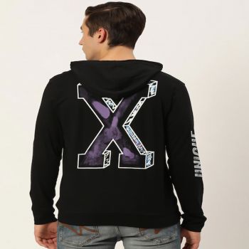 Maniac Mens Printed Hooded Neck Full Sleeve Cotton Black Slim Fit Tshirt