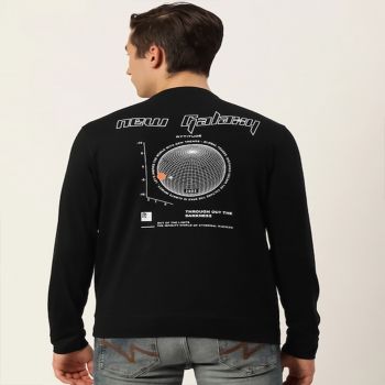 Maniac Mens Printed Round Neck Full Sleeve Cotton Black Slim Fit Tshirt