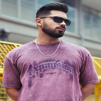 Maniac Mens Expansion Lava Dyed Round Neck Half Sleeve Purple Cotton T-Shirt
