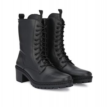 DELIZE, Textured Lace-Up Mid-Calf Length Boots