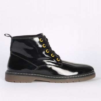 CATWALK, Panelled Patent Lace-Up Ankle-Length Boots