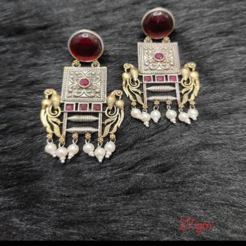 Brass Silver Oxidised Doul Red ToneEarrings