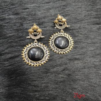 Brass Silver Oxidised  Black tone with floral Earrings
