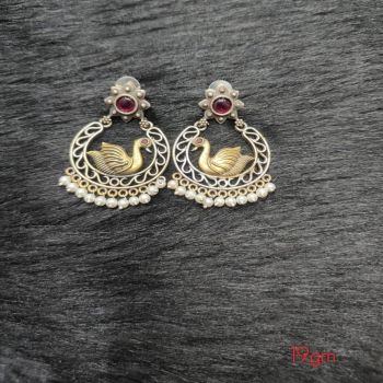 Brass Silver Oxidised SwanJiva Earrings