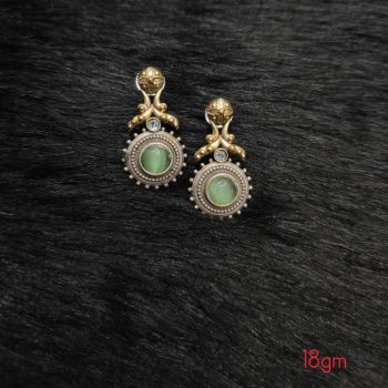 Brass Silver Oxidised Olive Posy Earrings