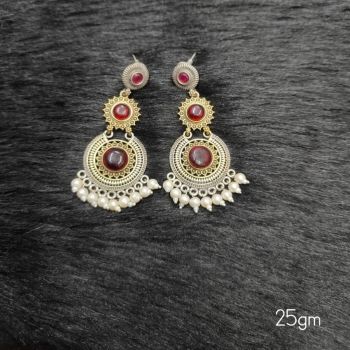 Brass Silver Oxidised Doul RED AREBELLA  Earrings