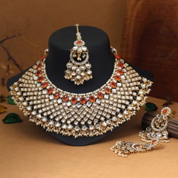 Dark Peach Color Kundan Necklace Set