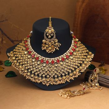 Red & Gold Color Kundan Necklace Set
