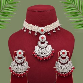 Maroon Color Choker Kundan Necklace Set