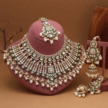 White Color Meena Work Kundan Necklace Set