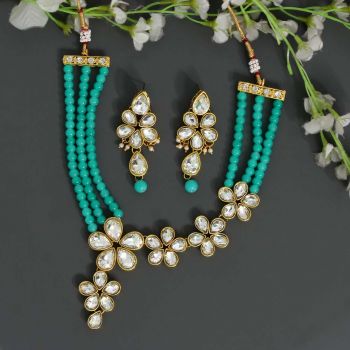 Rama Green Color Kundan Necklace Set