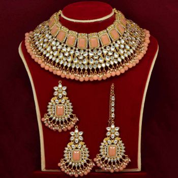 Peach Color Kundan Bridal Choker Necklace Set