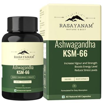 Rasayanam Ashwagandha KSM-66 (500 mg) | Extra Strength Natural Formulation | Support strength & energy | Withania Somnifera Extract - 60 Vegetarian Capsules