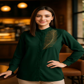 EMERALD FEATHER CONCEAL PLACKET SHIRT