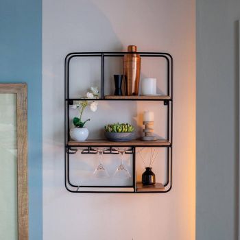 IKIRU Jasper Modern Bar Wall Shelf | Wooden & Metal Finish Wall Decor For Home
