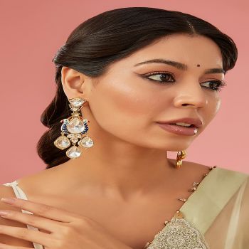 Gold Plated Kundan Polki Dangler Earrings