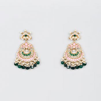 Adityam Jewels,Gold Finish Pink Kundan Polki Chandbali Earrings