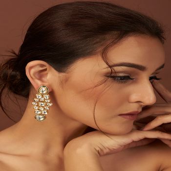 Just Shraddha, Gold Plated Meenakari Dangler Earrings