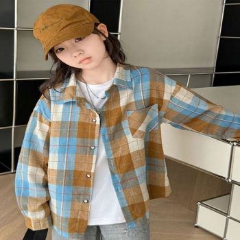 Checked Puff Sleeve Shirt Style Top