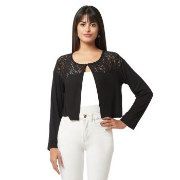 ESPRESSO Women 100% Viscose with Cotton/Nylon Blend Floral Lace Long Sleeve Front Open Shrug
