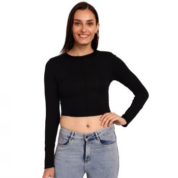 ESPRESSO Women 95% Viscose / 5% Spandex Full Sleeve Round Neck Crop TOP 