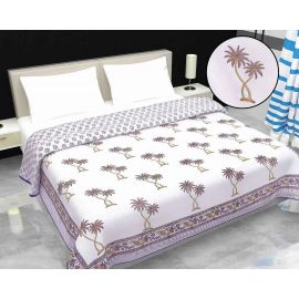 Jaipur Dohar Orange Purple Palm D 100% Cotton Hand Block Printed Double Bed Mulmul Dohar