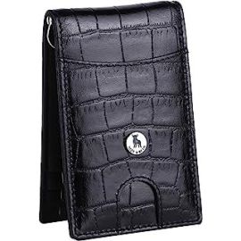 Unisex RFID Protected Leather Money Clip with Zippered Coin Compartment (Black)