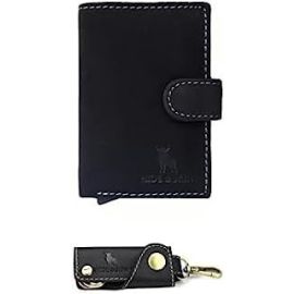 Unisex Genuine Leather Card Holder, BLK HUN BLK KR