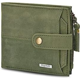 Doger Olive Green Leather Wallet For Men, 2 Card Slot | RFID Wallet