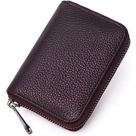 Unisex Genuine Leather Wallet with Zipper | RFID Blocking Card Holder Zipper Wallet (POP51-Brown)