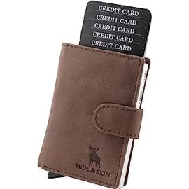 Anti-Theft Top Grain Leather RFID Card Holder Cum Minimalist Wallet for Men's and Women's (Brown)