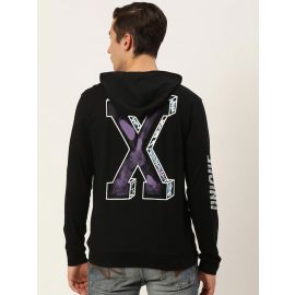 Maniac Mens Printed Hooded Neck Full Sleeve Cotton Black Slim Fit Tshirt