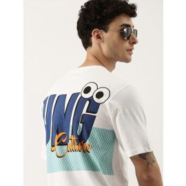 Maniac Printed Mens Half sleeve Round Neck White and Black Cotton Oversized Fit T-Shirt