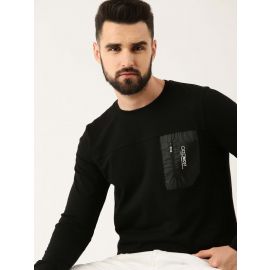 Maniac Mens Printed Round Neck Full Sleeve Black Cotton Slim Fit Tshirt