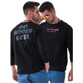 Maniac Mens Printed Round Neck Full Sleeve Black and Purple Cotton Slim Fit T-Shirt