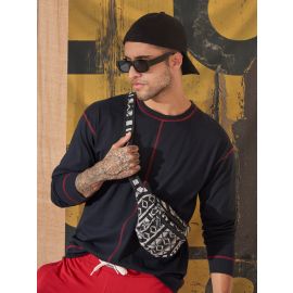 Maniac Mens Solid Round Neck Full Sleeve Black and Red Cotton Slim Fit T-Shirt