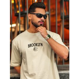Maniac Men Printed Round Neck Half Sleeve Biscuit Cotton T-Shirt