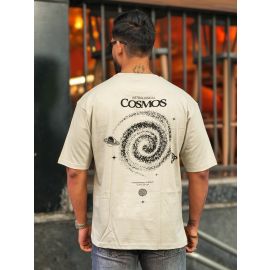 Maniiac Men Printed Round Neck Half Sleeve Biscuit and Black Cotton T-Shirt