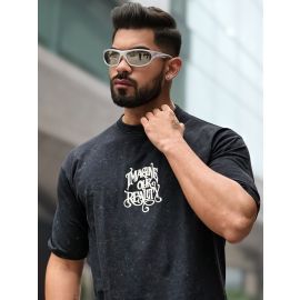 Maniac Mens Imagine Optic Wash Round Neck Half Sleeve Black Cotton T-Shirt
