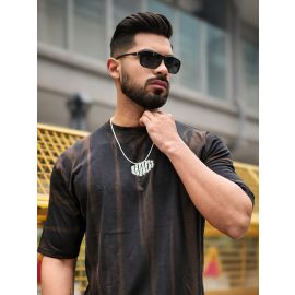 Maniac Mens Madness Acid Wash Round Neck Half Sleeve Black & Brown Cotton T-Shirt