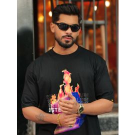 Maniac Men Printed Round Neck Half Sleeve Black and White Cotton T-Shirt