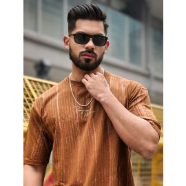 Maniac Mens Madness Brush Printed Round Neck Half Sleeve Brown Cotton T-Shirt