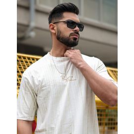 Maniac Mens Madness Brush Printed Round Neck Half Sleeve Half White Cotton T-Shirt